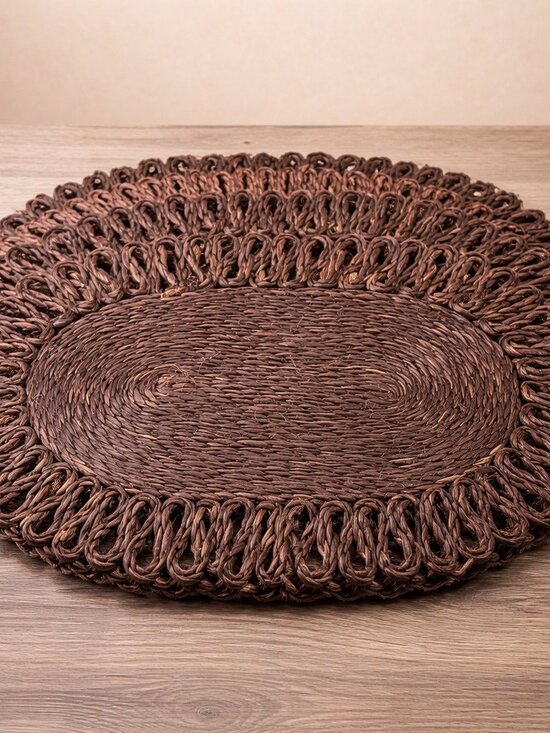 Unbranded Other - VTG 70's Woven Oval Looped Floral Edge Placemat Centerpiece Set of 4 Cottagecore